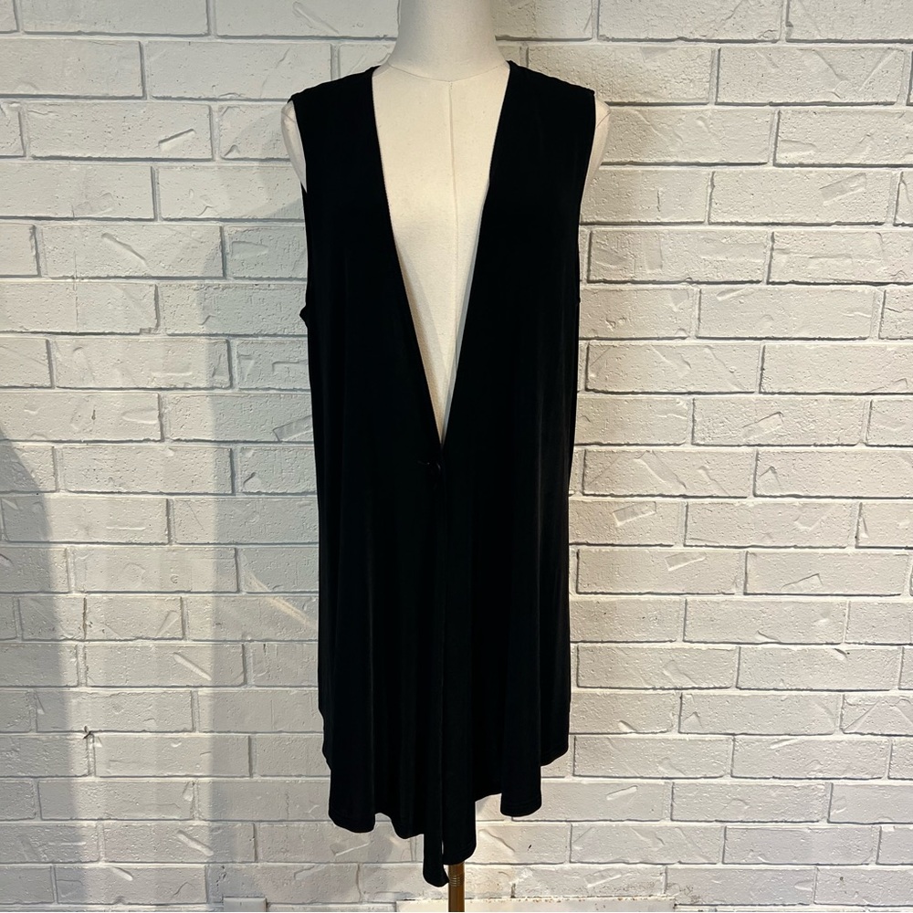 Modern Flax Black Acetate Flowy Sleeveless Long Vest M